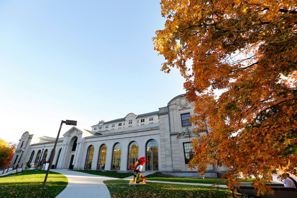 Iowa State University campus building at golden hour